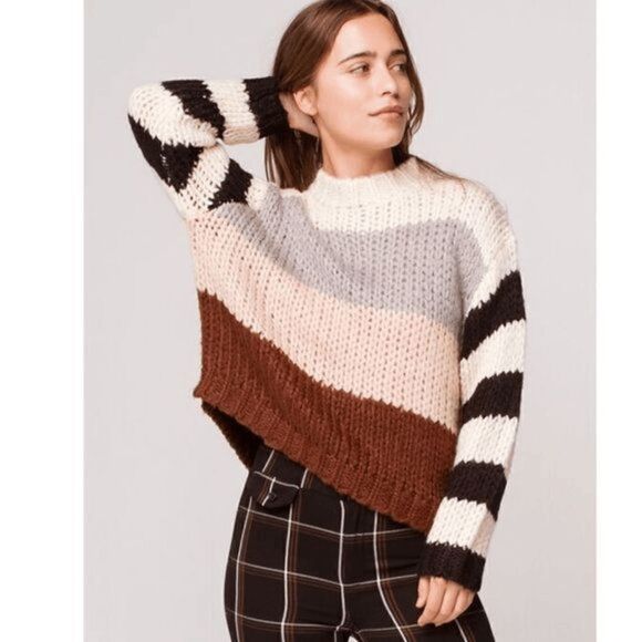 Volcom Women's Chunky Striped Classy Time Sweater Black White Brown‎ Size 16W/16 - Picture 3 of 8